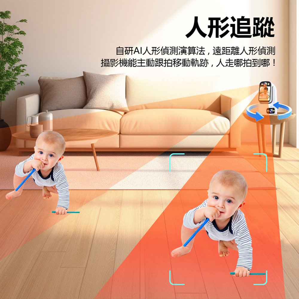 監控王M1 Ai智能守護 2K雙鏡頭雙畫面2.4吋大螢幕360度旋轉WiFi網路攝影機(一鍵呼叫 TF插卡)